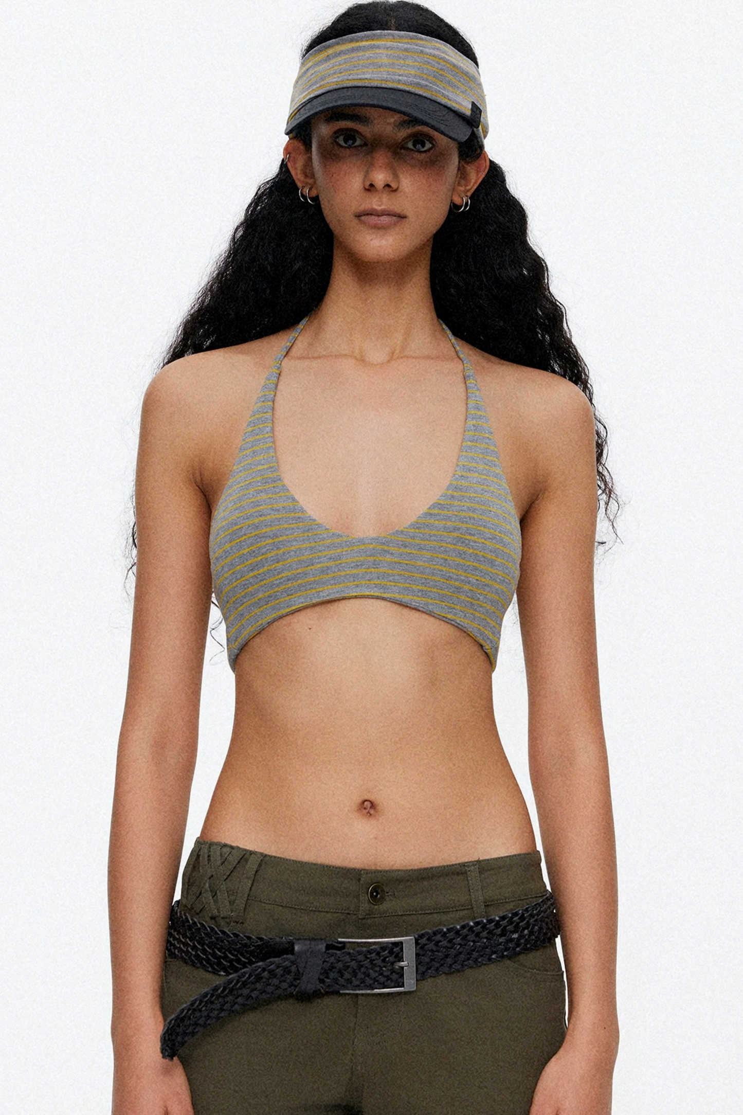 Lace-Up Striped Halter Bikini
