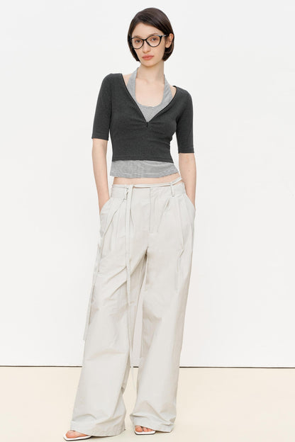 Striped Slim Zipper Tee