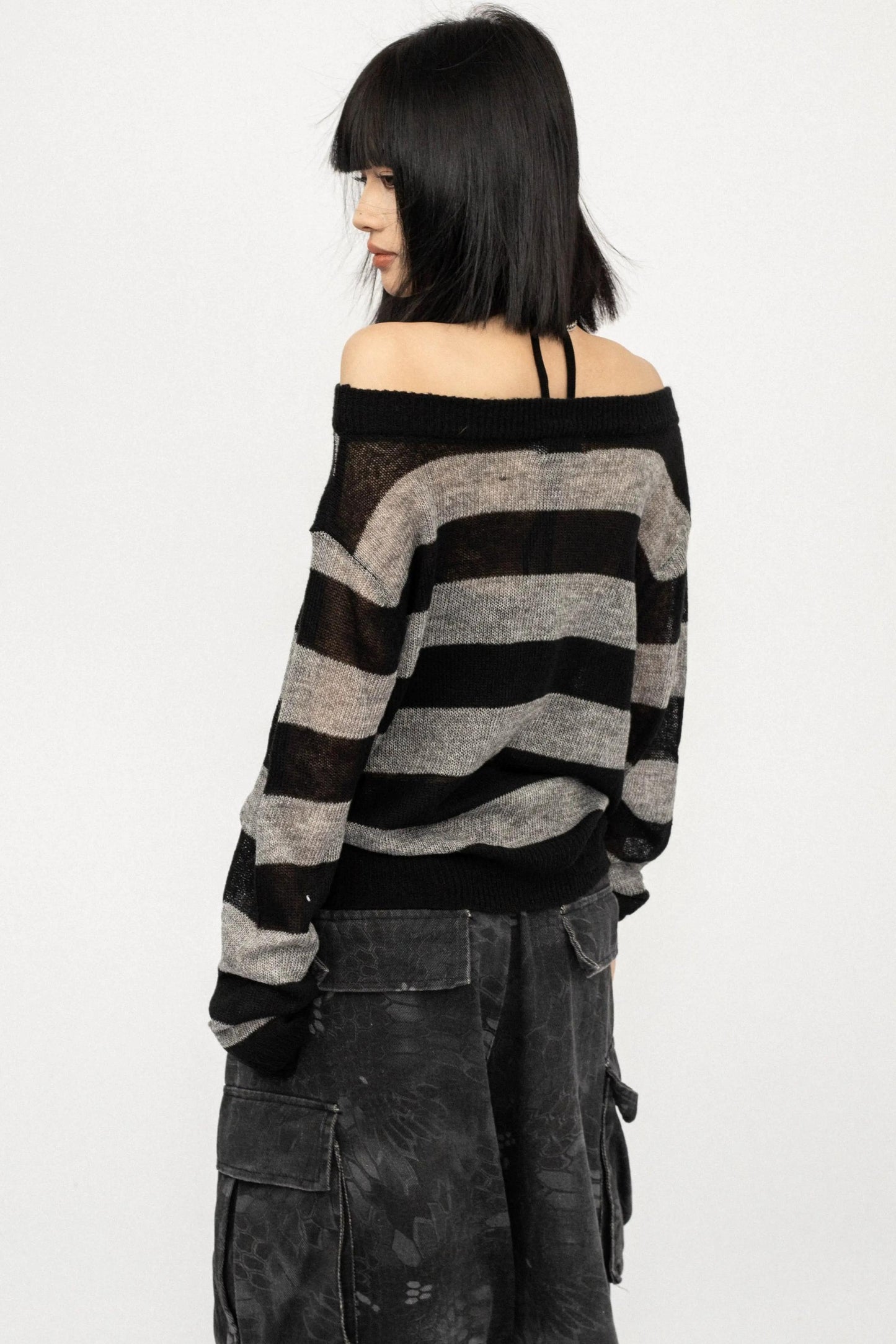 Retro Striped Off-Shoulder T-Shirt