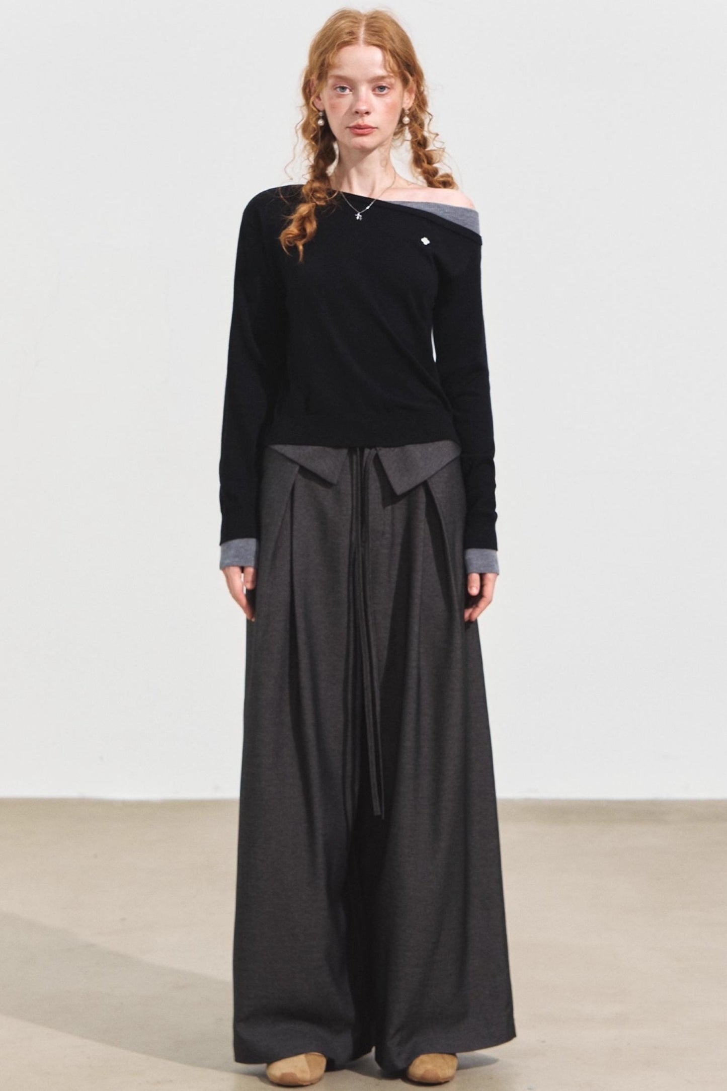 Contrasting Slanted Two Sweaters