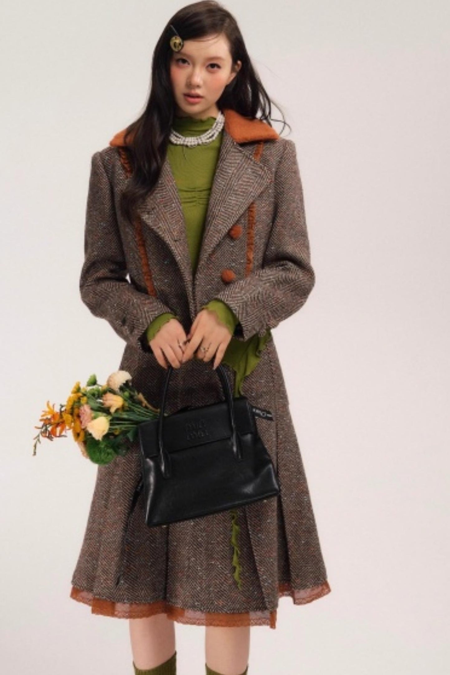 Vintage Wool Herringbone Coat Skirt Set-Up