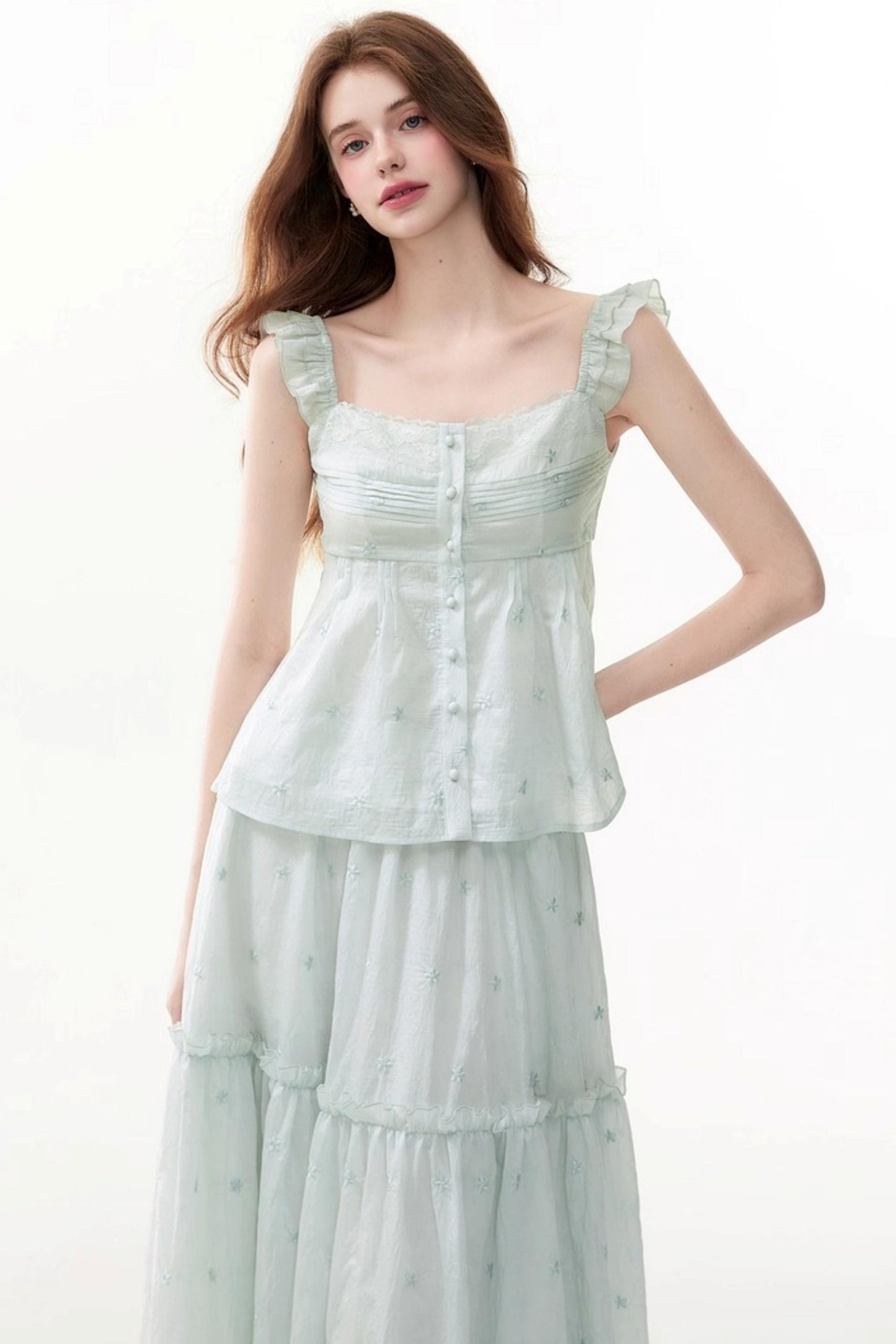 Textured Square Neck Halter Top & Skirt Set-Up