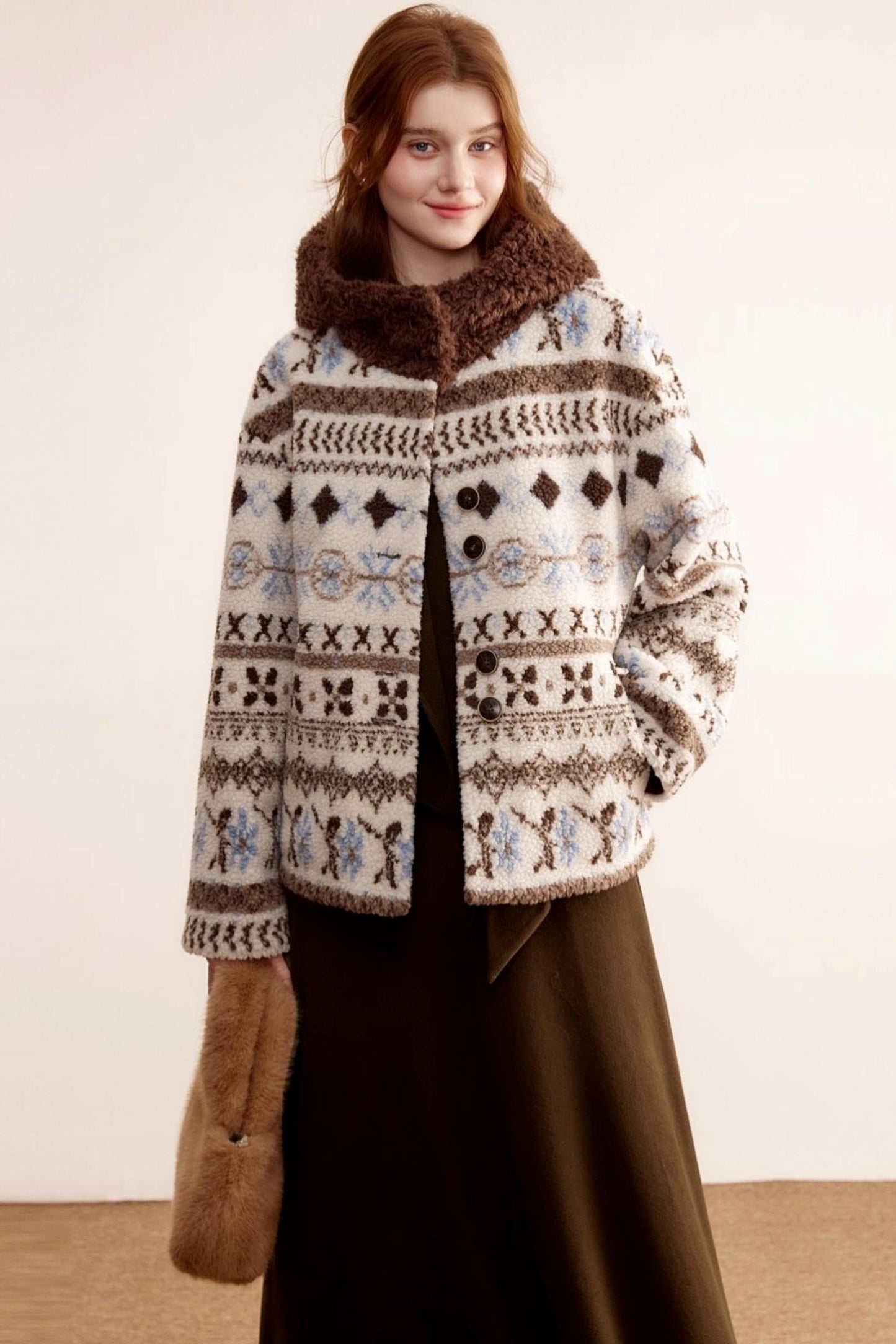 Fair Island Lamb Wool Hooded Coat