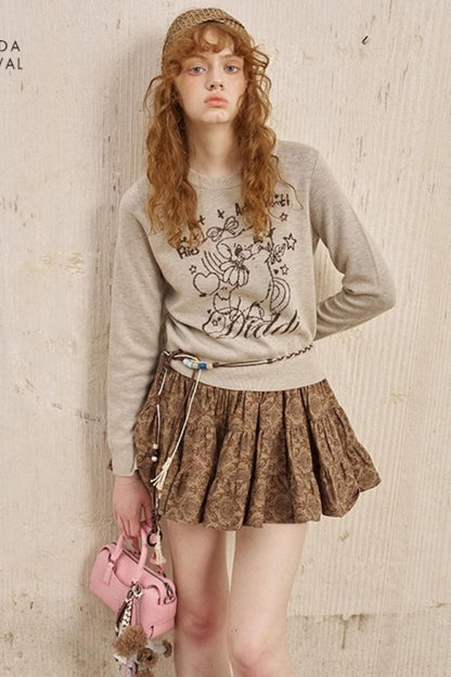 Rose Kitten Crew Neck Knitted Sweater