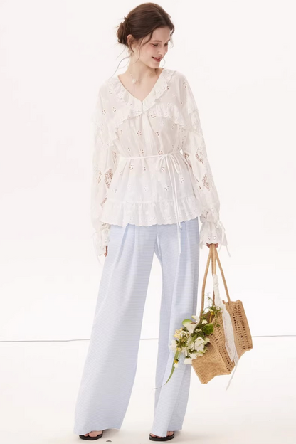 Blusa bordada con mangas farol