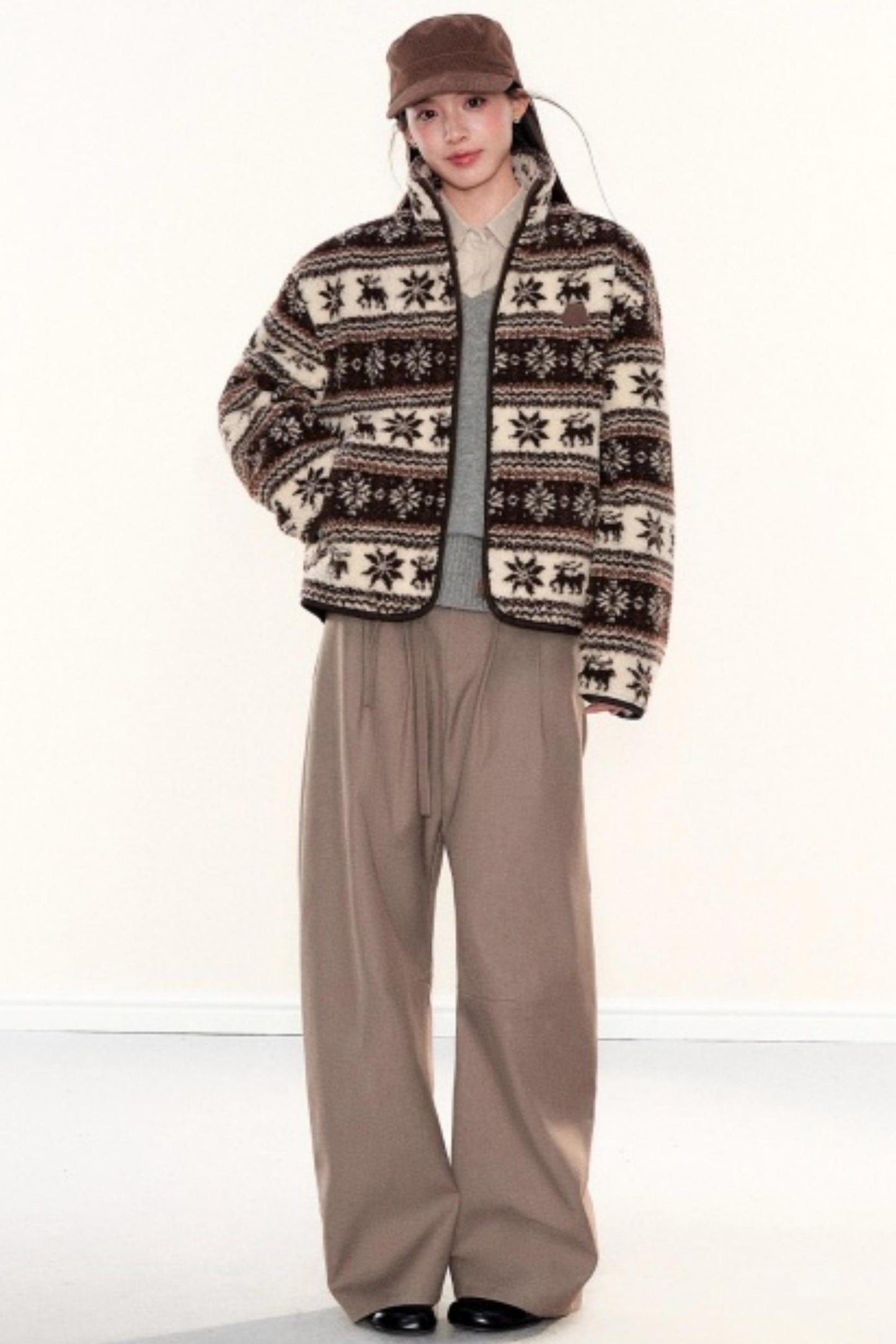 Fair Isle Lamb Wool Fleece Jacket