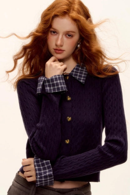 Wool Blend Plaid Knit Top