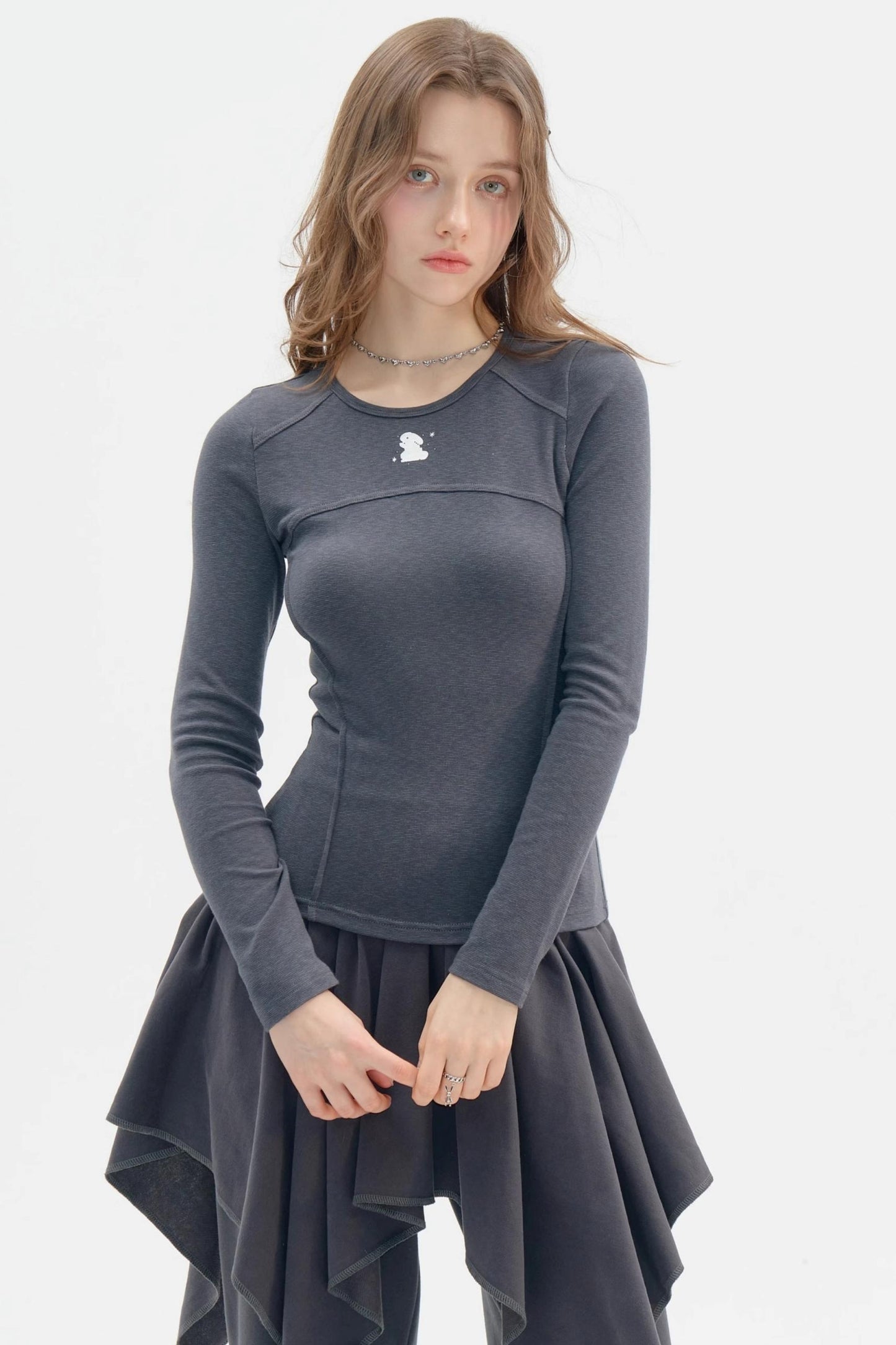 롱 슬리브 레트로 토끼 티셔츠 