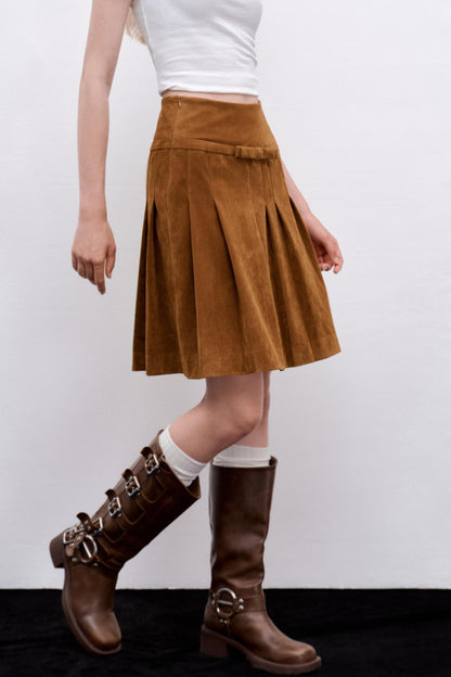 Suede Irregular Pleated Skirt