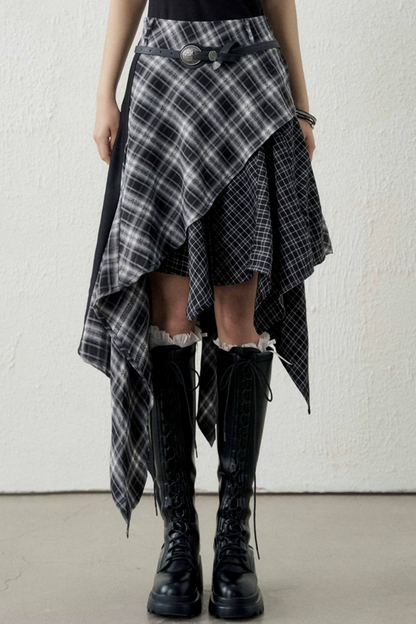 Irregular Hem Plaid Skirt Set
