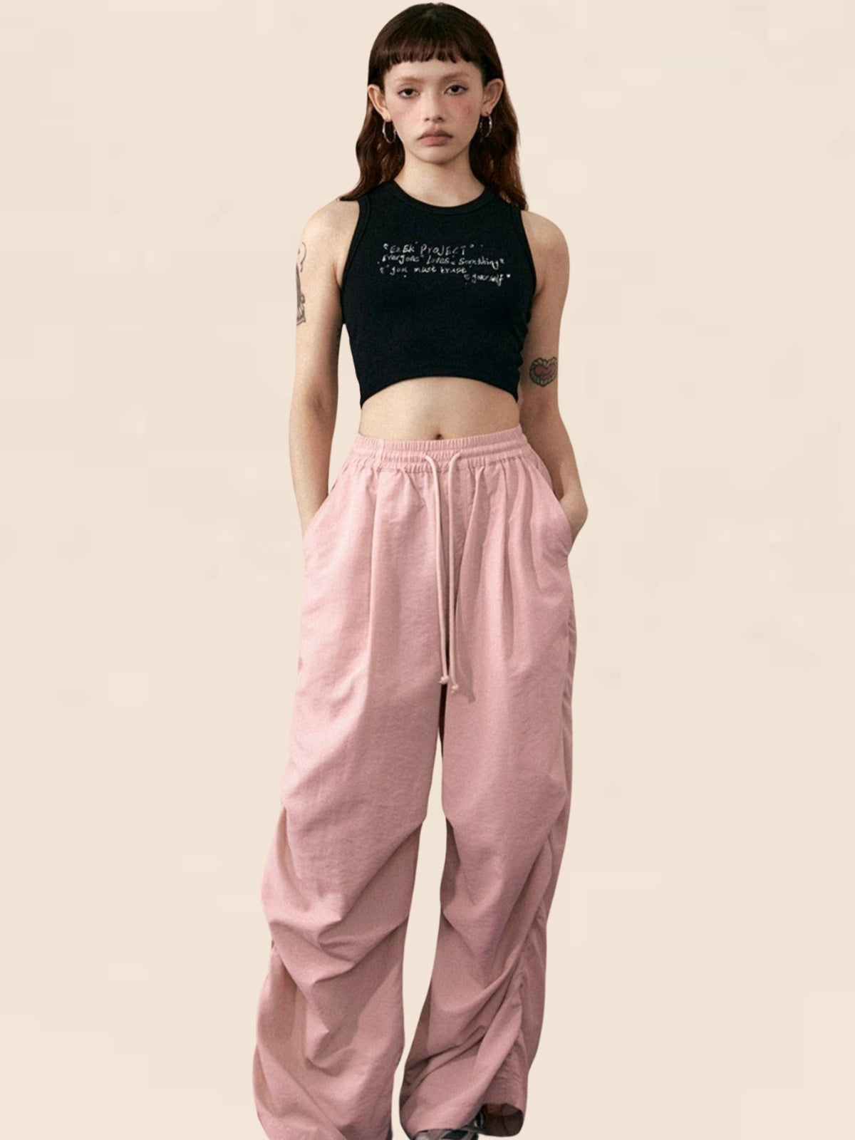 Simple Solid Color Pleated Slacks Pants