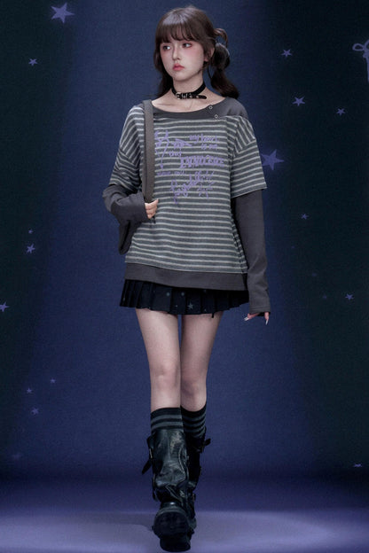 Striped Graffiti Print Top