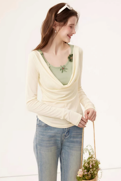 Faux Floral Knitted Top