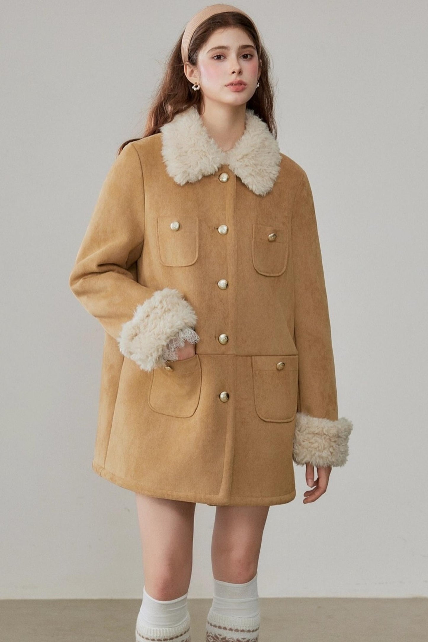 Fur Integrated Suede Winter Jacket