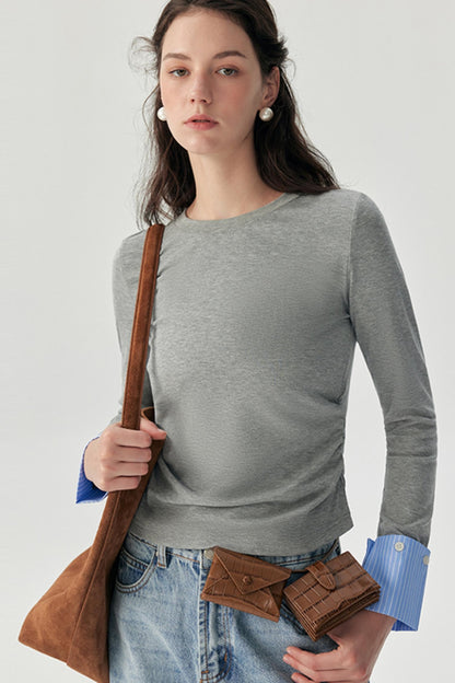 Gray Crew Neck Long Sleeve Top