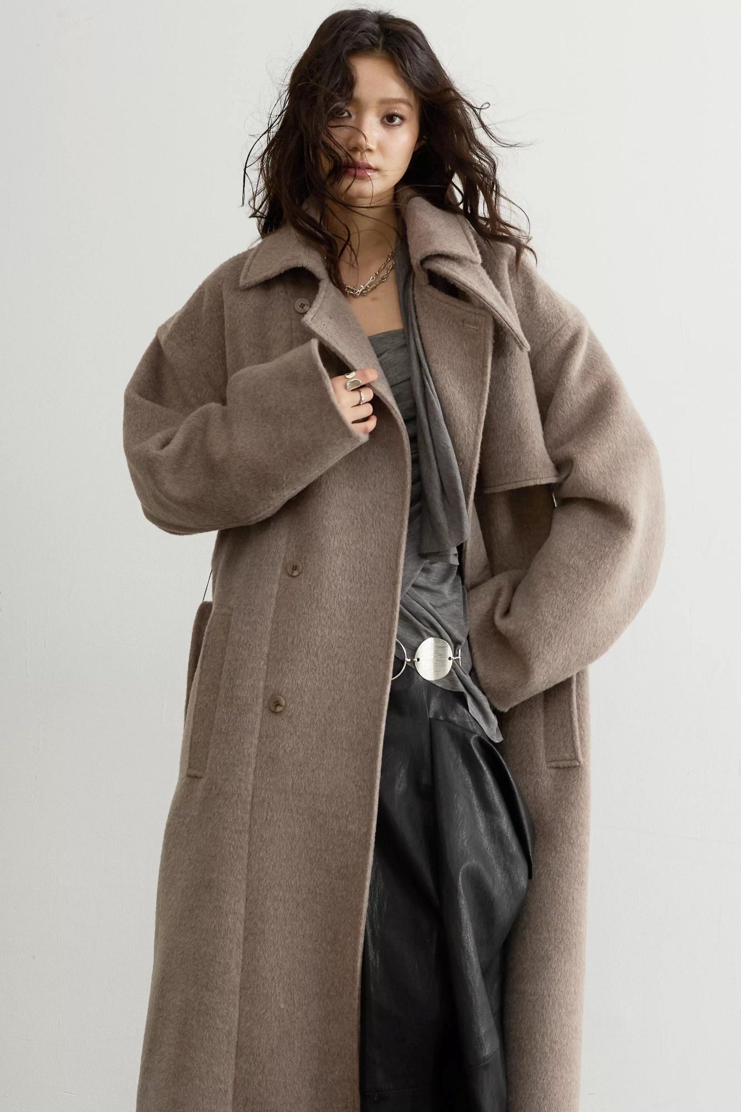 Retro Oatmeal Woolen Long Coat
