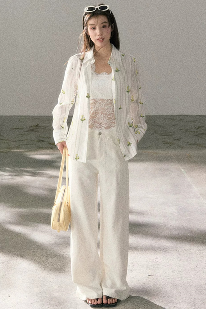 Striped Floral Sunscreen Shirt Set-Up