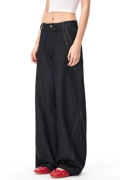 Retro Color-Blocked Denim Pants