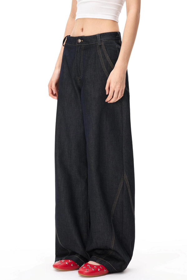 Retro Color-Blocked Denim Pants