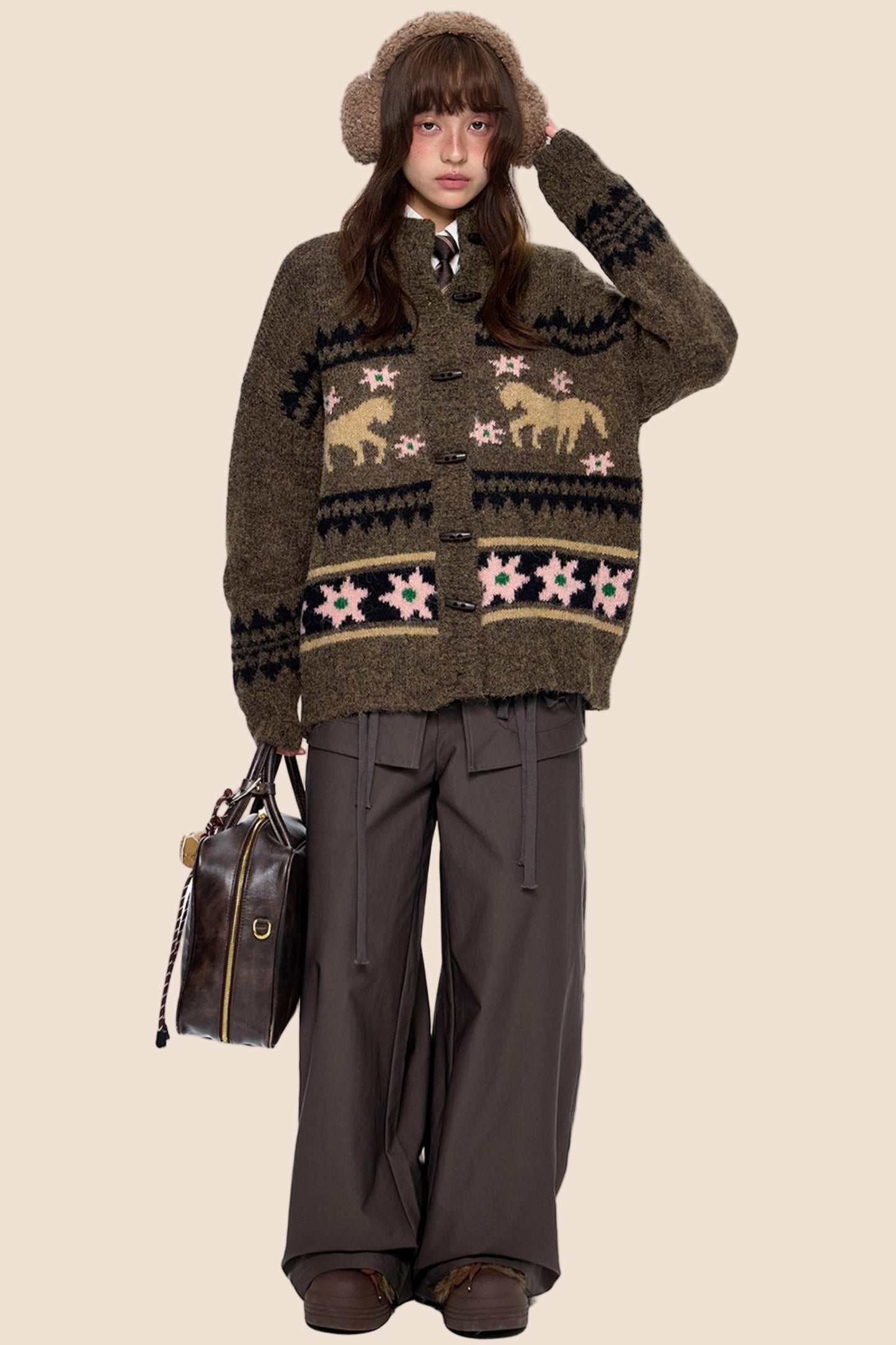 Knitted Horn Button Cardigan