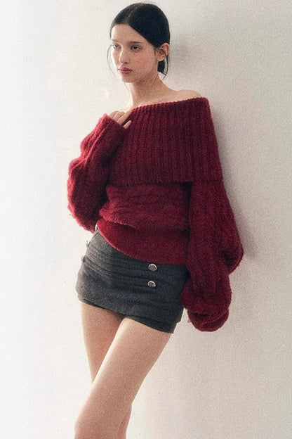 Off-Shoulder Cable Knit Sweater