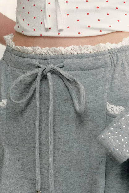 Lace Bow Wide Leg Pants