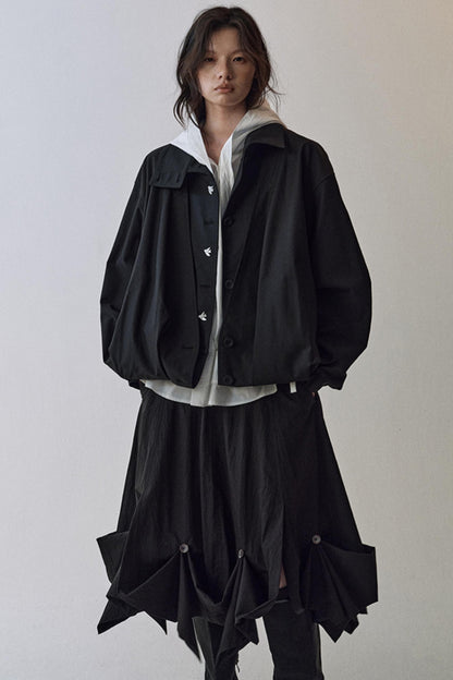 Constriction Silhouette Hooded Jacket