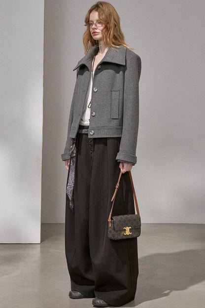 Button Pleated Winter Pants