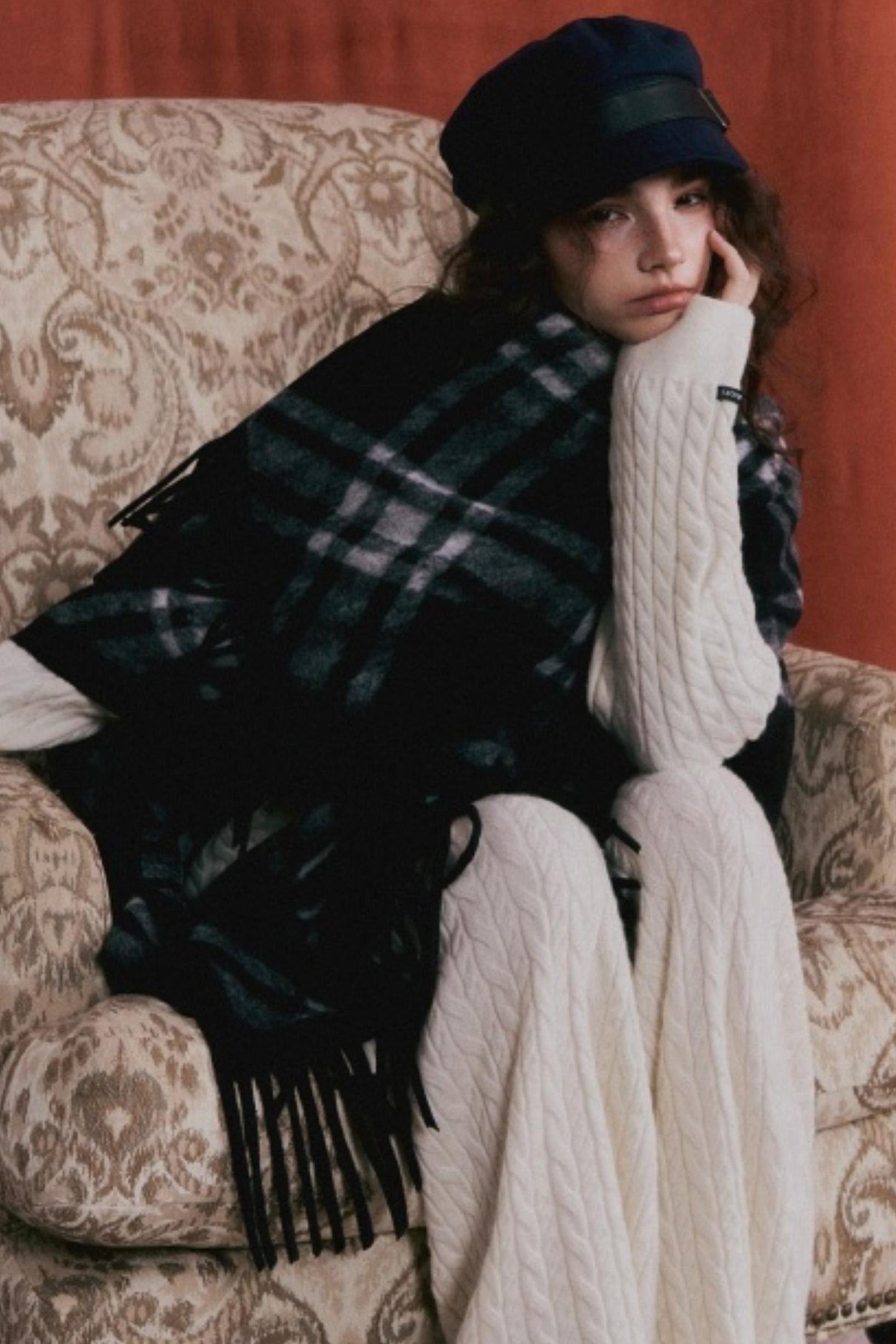 Retro Plaid Tassel Cape Shawl