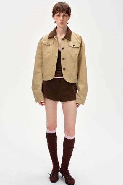 Color-Blocking Lapel Cargo Jacket