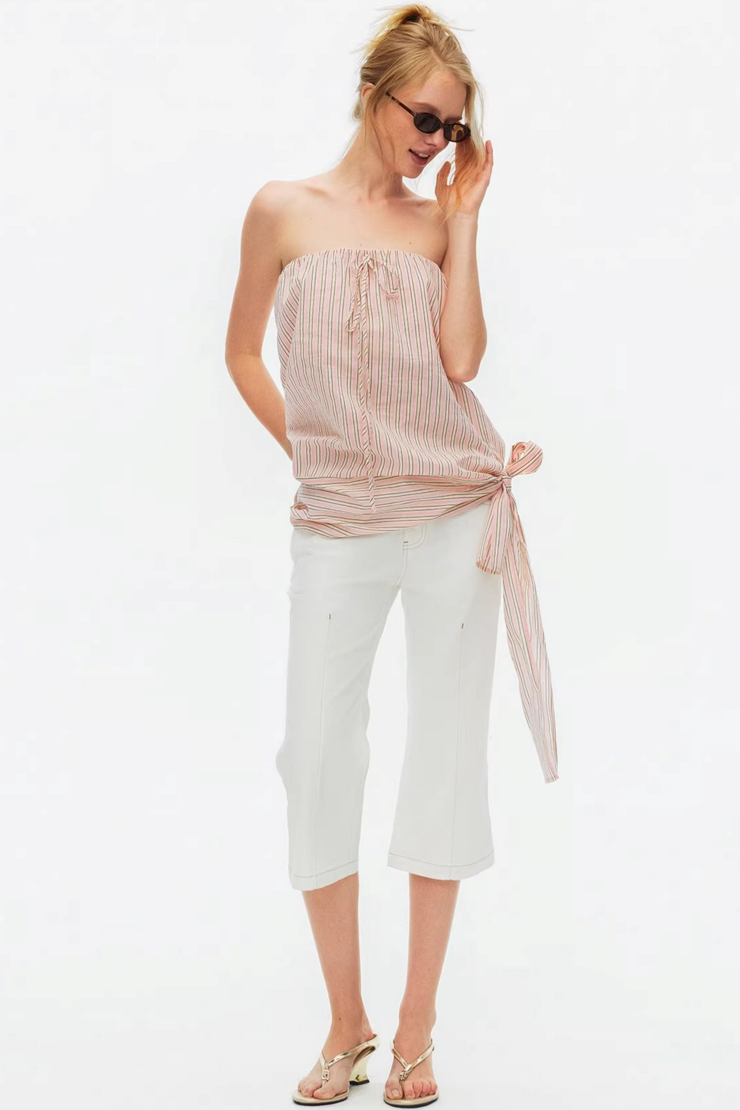 Lightweight Striped Tie-Front Top