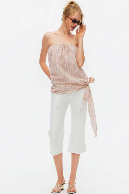 Lightweight Striped Tie-Front Top