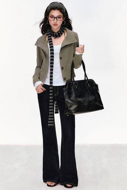 Vintage Stand-Up Collar Short Jacket