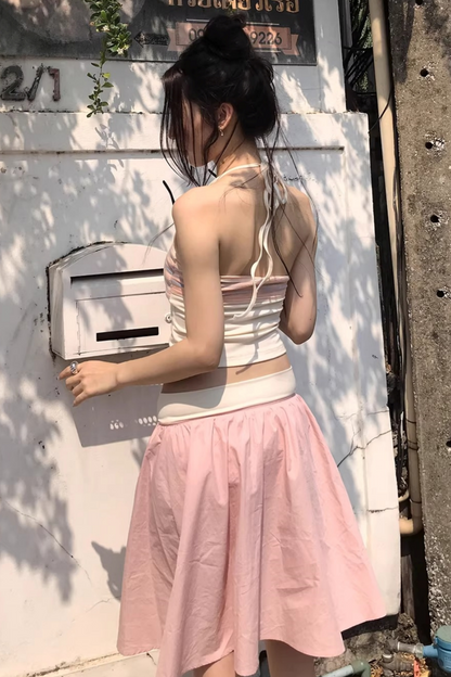 Striped Two-Tone Layered Skirt Set