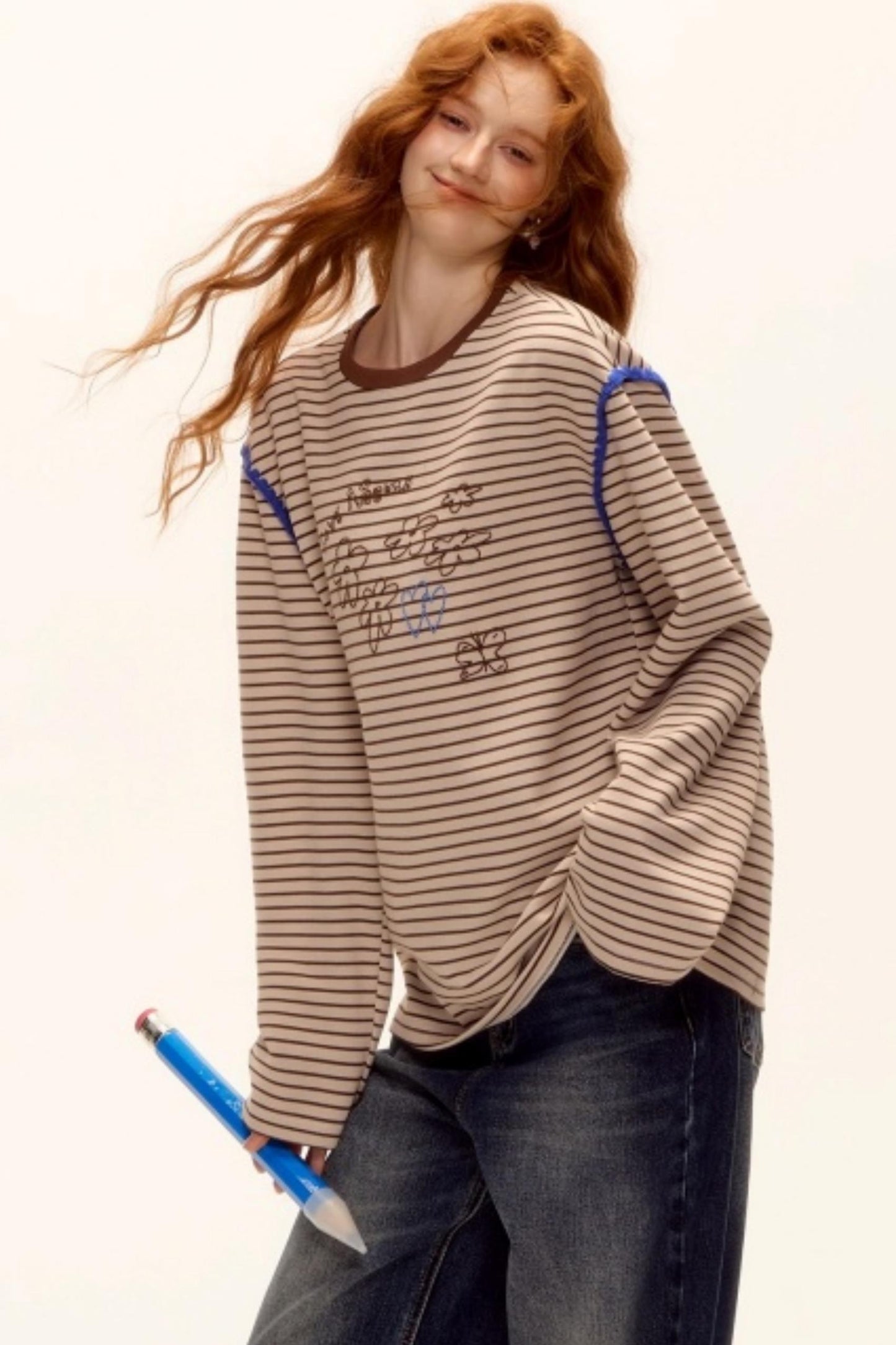 Striped Bead Embroidery Top