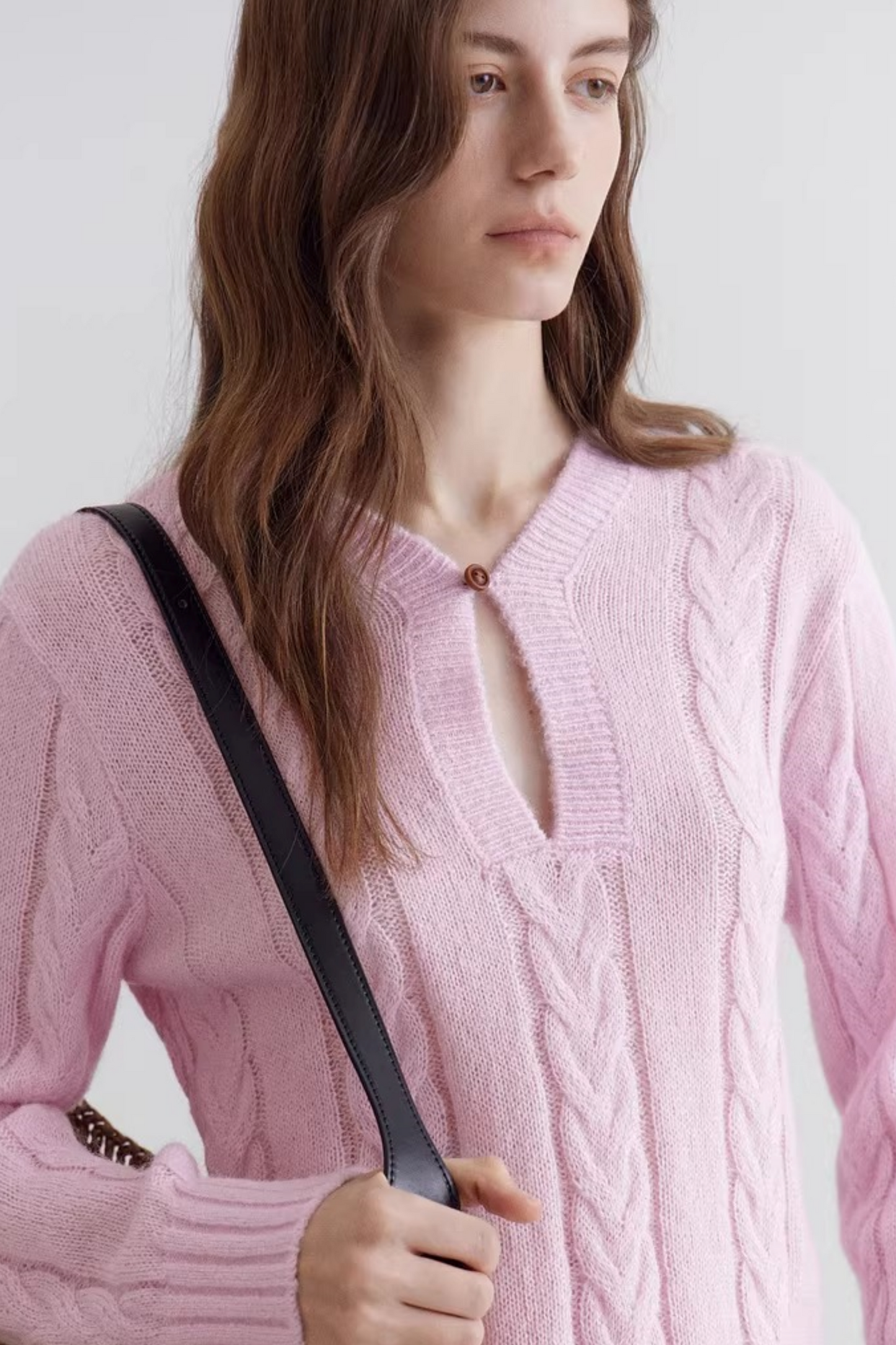 Pink Mohair V-Neck Sweater