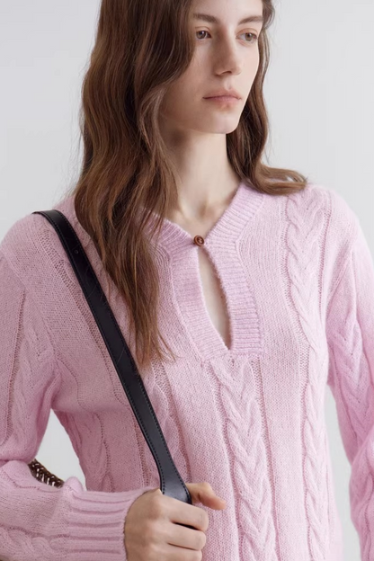 Pink Mohair V-Neck Sweater