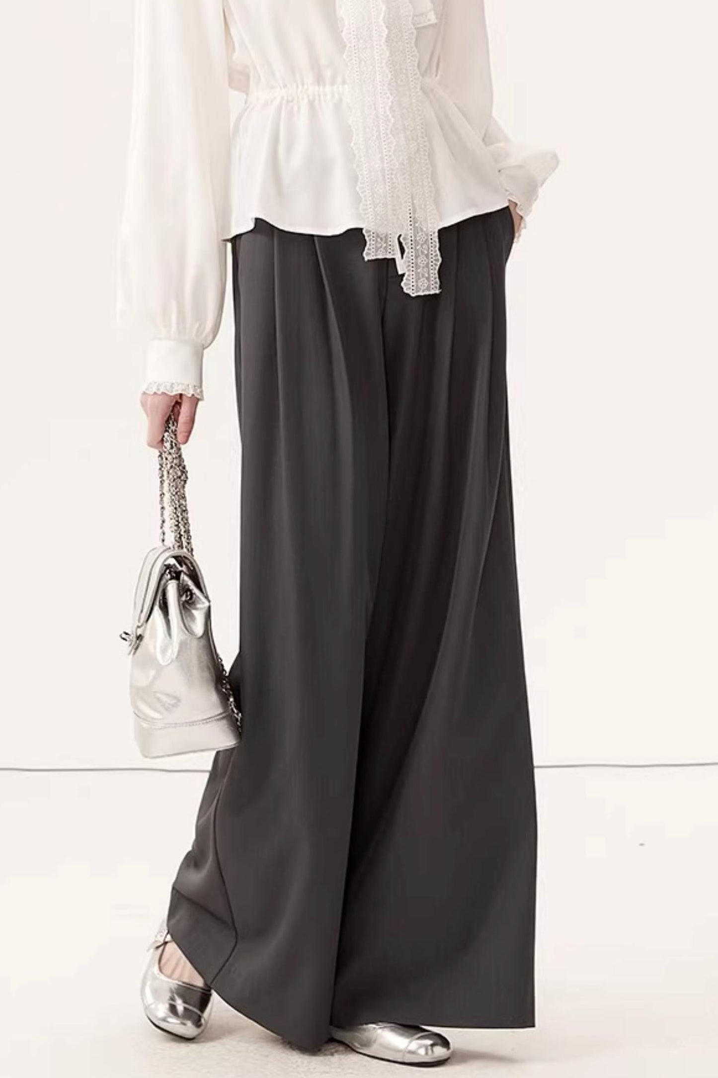 Gray High-Waisted Suit Pants