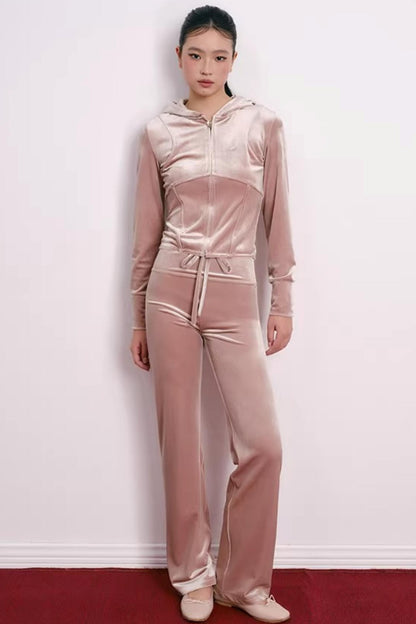 Velvet Embroidered Sweatshirt and Pants Set