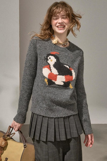Vintage Penguin Jacquard Crew Neck Sweater