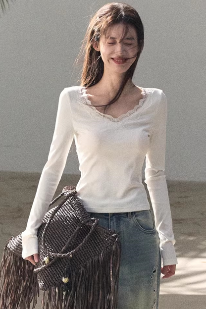 Lace V-Neck Slim-Fit Top