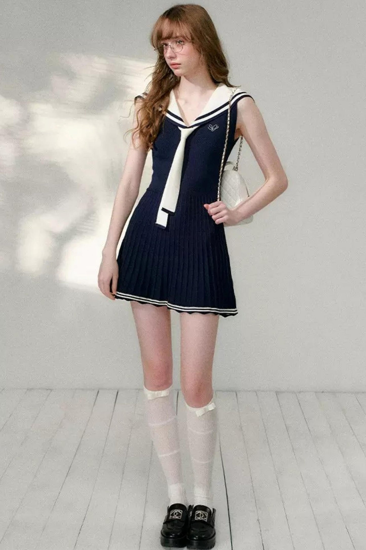 Navy Sailor Collar Knitted Dress
