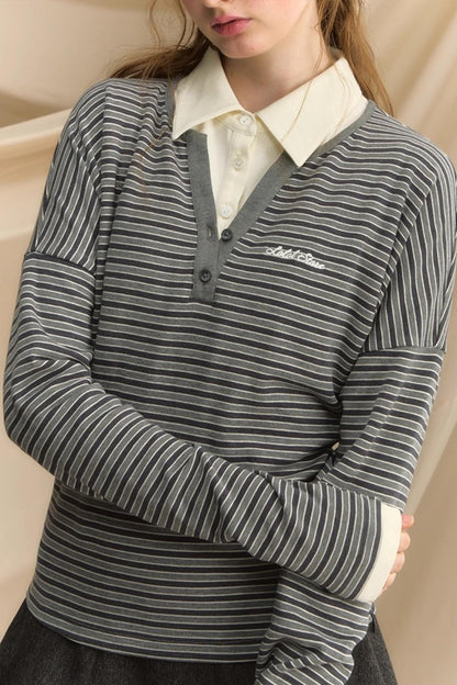 High-Intelligence Striped Long-Sleeved T-Shirt