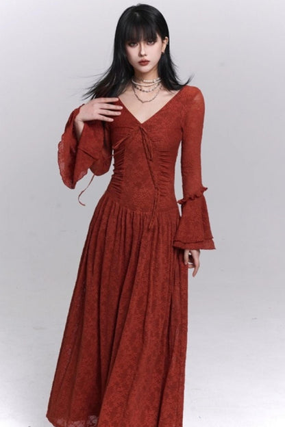 Red Knitted Long Dress