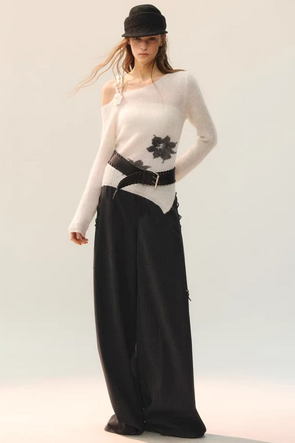 위빙 라임 플로럴 니트 블라우스