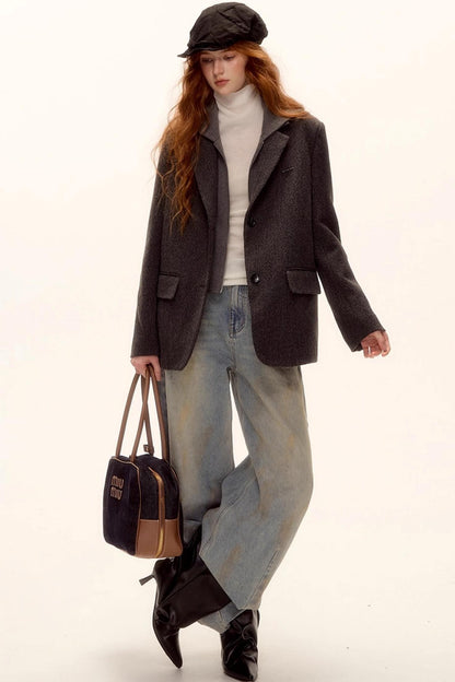 Gray Wool Hooded Blazer Jacket