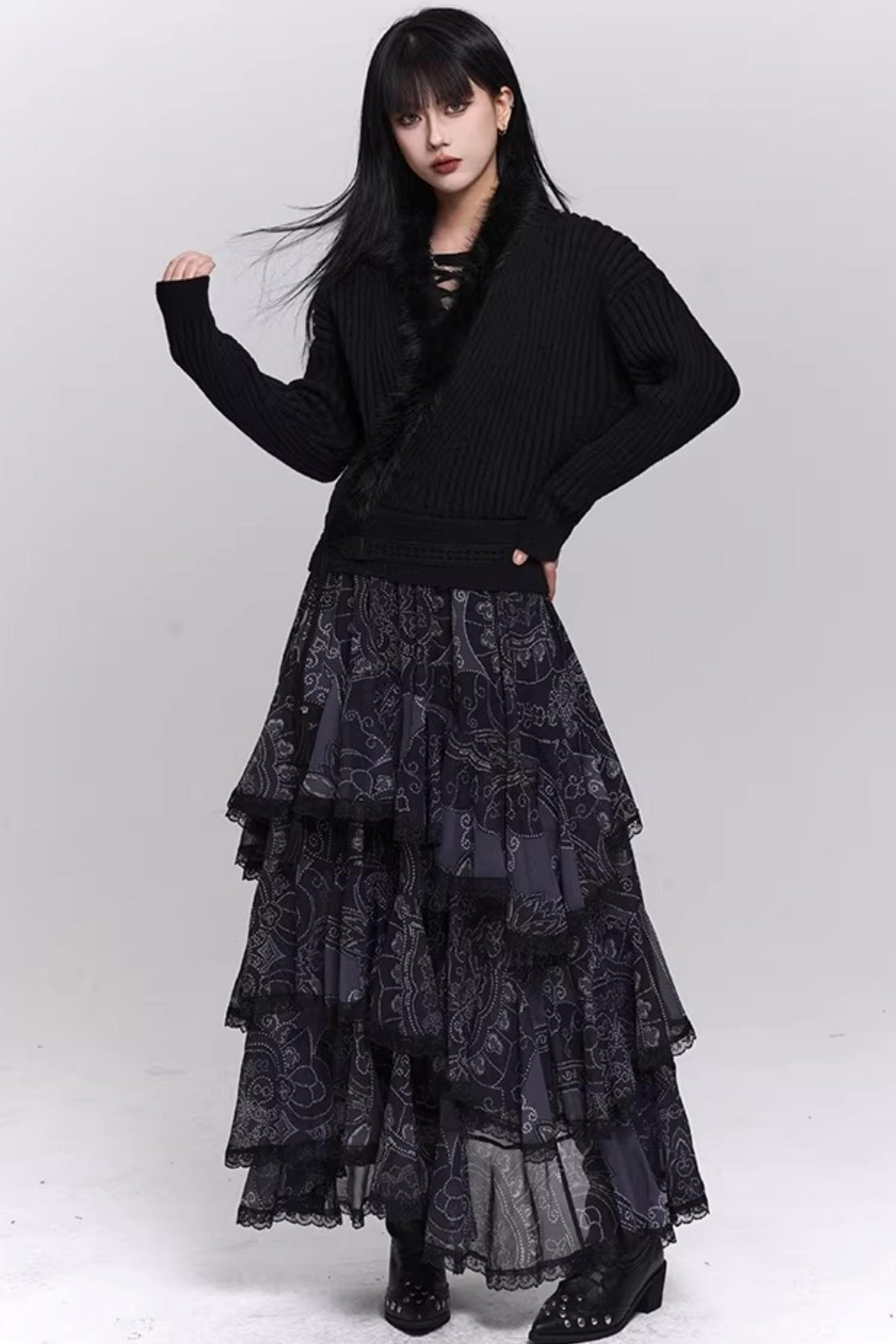 Soft Gray V-Neck Knit Sweater