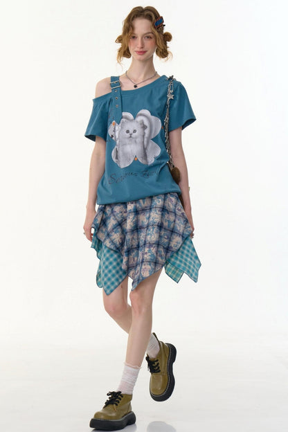 Summer Cat Off-The-Shoulder Top