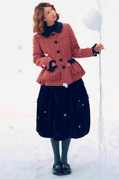 Red Plaid Woolen Coat