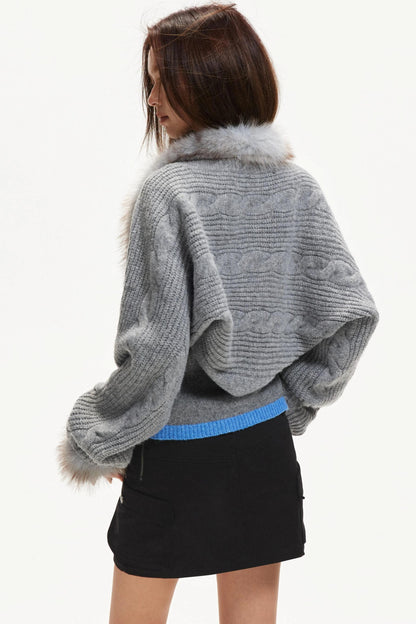 Contrasting Knit Cardigan Set